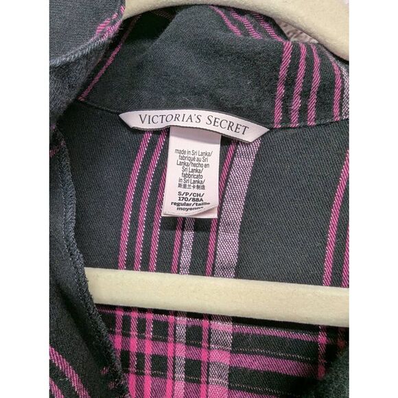 Victorias‎ Secret Shimmer Cotton Flannel Long Sleeve Pajama Set Black Pink Plaid - Picture 3 of 13